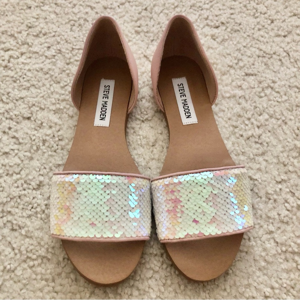 Steve Madden Women’s Sandals Sidestep Sequined Slip On Flats